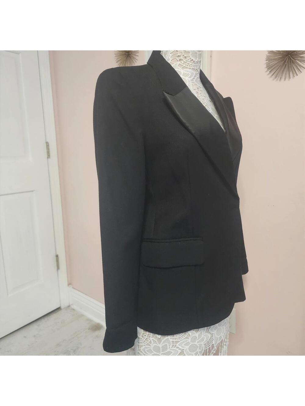 Tibi black textured with satiny lapel unique blazer jacket 6 Flawless